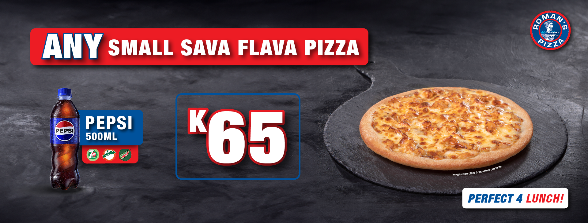 Any Small SAVA FLAVA Pizza + A 500ml Pepsi Product For Only K65 - Perfect For Lunch